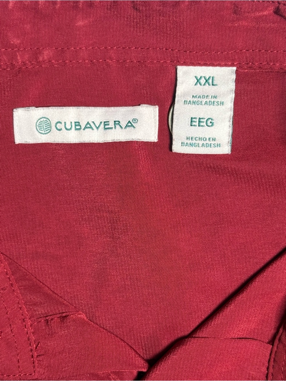Cubavera Men’s Burgundy Short Sleeve Button Up Shirt - Picture 3 of 5